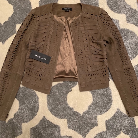 NWT olive Marciano laser cut Suede jacket size XS - Picture 5 of 8